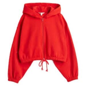 H&M Red Cropped Zip Up Hoodie Size Large Cotton